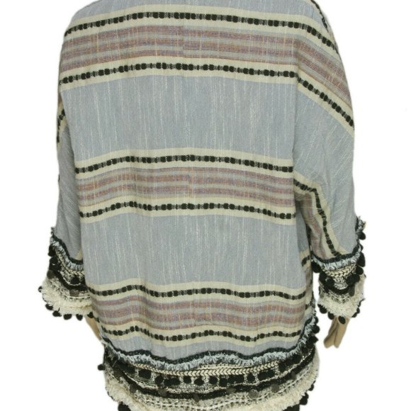 Zara women Striped Fringes Kimono Coat Jacket - Picture 4 of 7